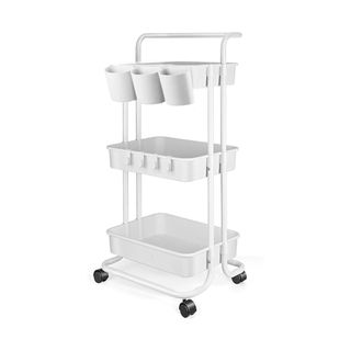 White utility cart with multiple, versatile storage options