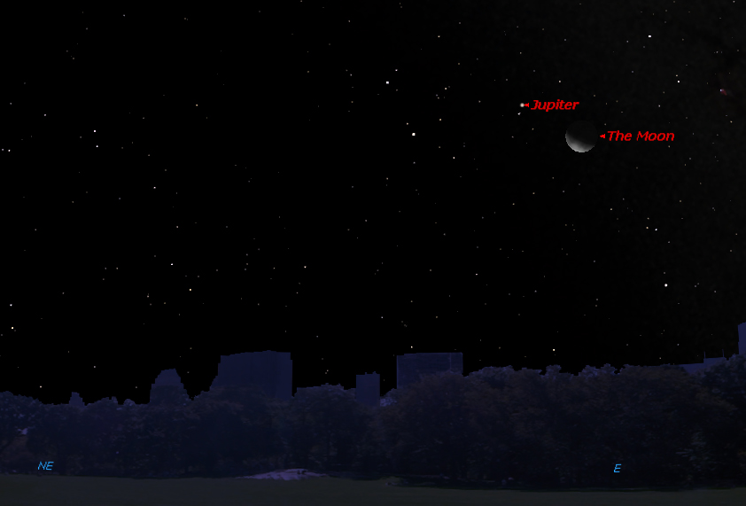 Jupiter and Moon Pre-Dawn on Sept. 28, 2013 Sky Map