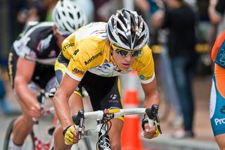 Tour winner George Bennett (Team Cardno) works hard in a strung out peloton.