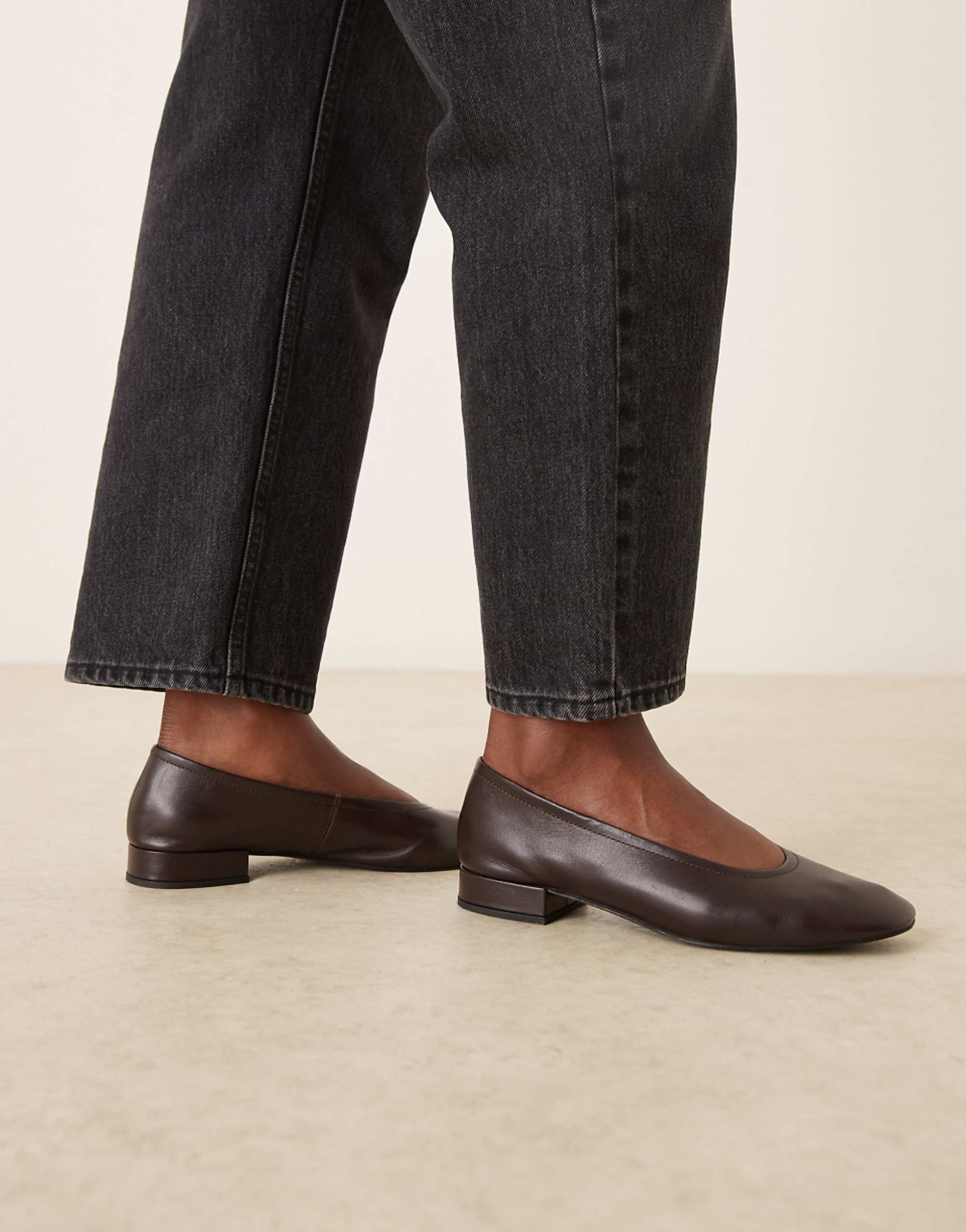 Mango 100% Leather Heeled Ballet Pump in Chocolate