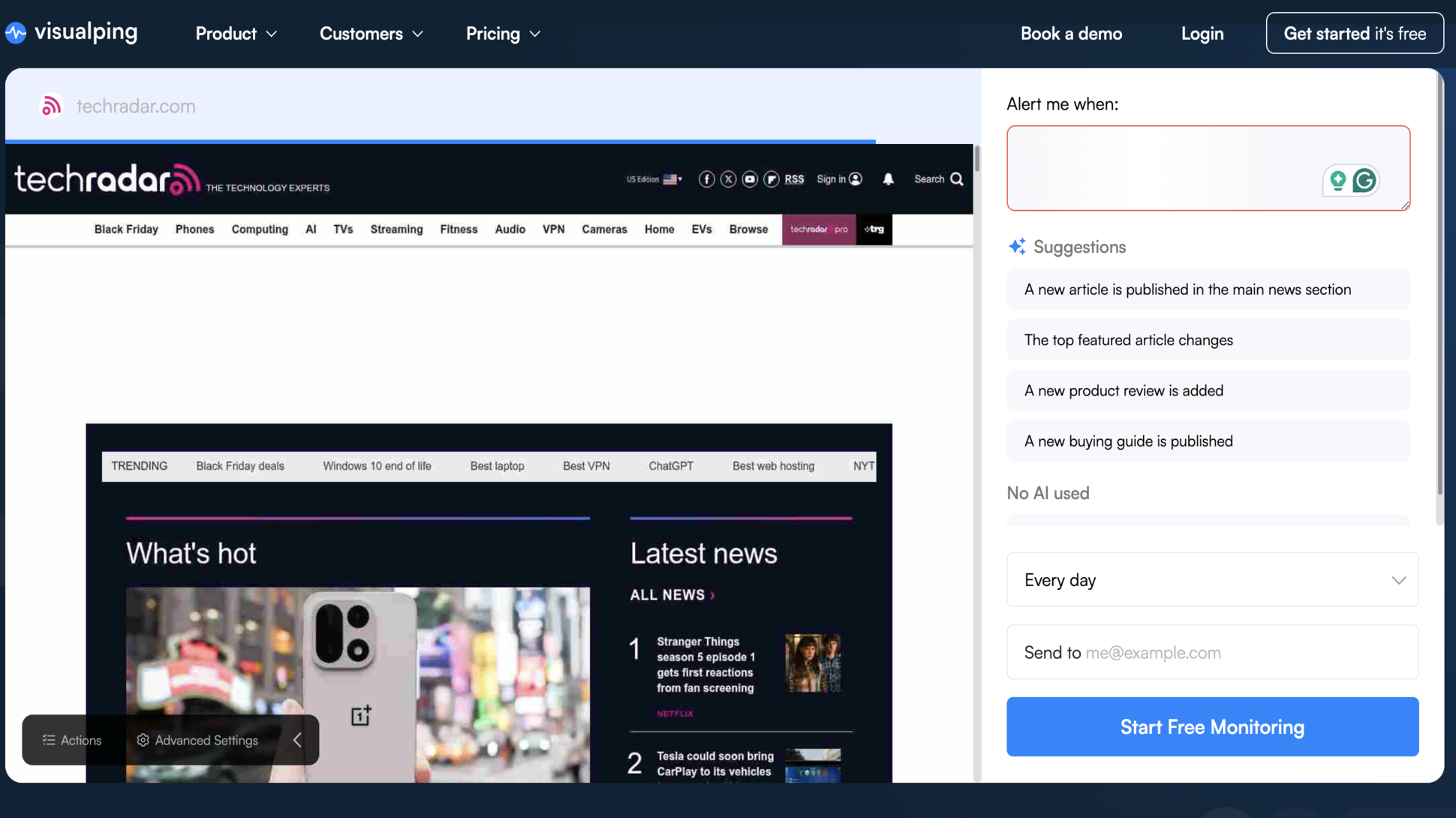 Using Visualping for TechRadar.com