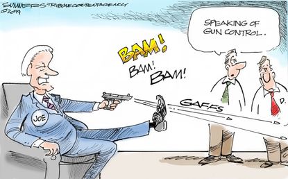 Political Cartoon U.S. Gun Control Joe Biden Gaffes Shooting in Foot
