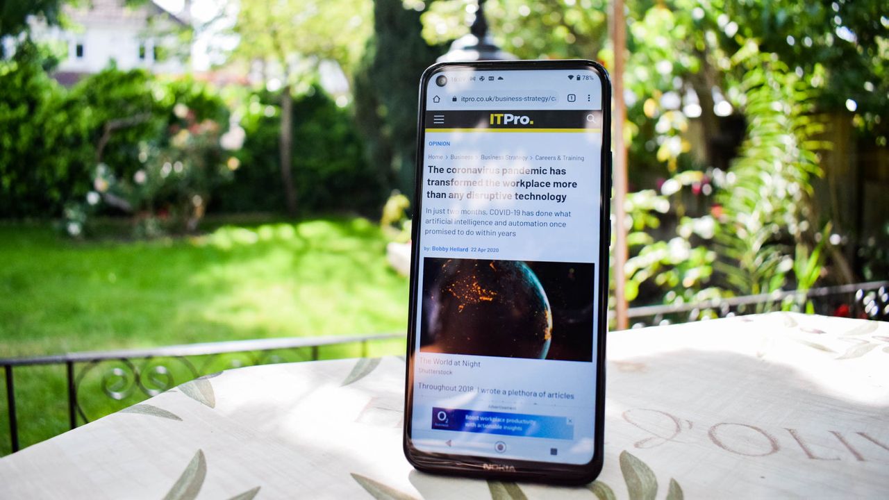 The Nokia 5.4 outside on a table