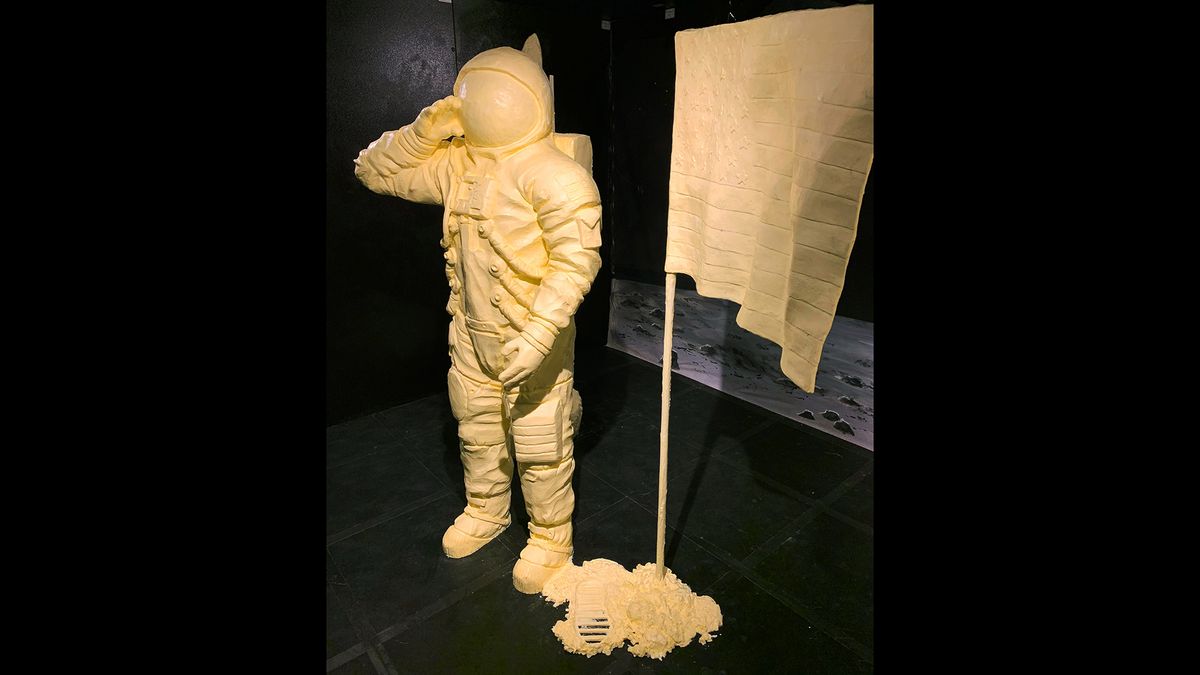 The moment Ohio native Neil Armstrong saluted the flag after planting it on the surface of the moon is commemorated in butter at the Ohio State Fair 50 years after the Apollo 11 mission.