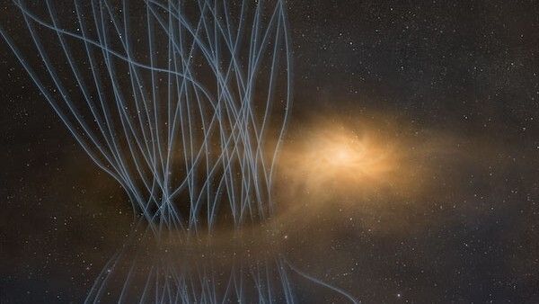 An artist&#039;s conception of a &quot;sneeze&quot; of dust, gas and magnetic energy expelled from a baby star.