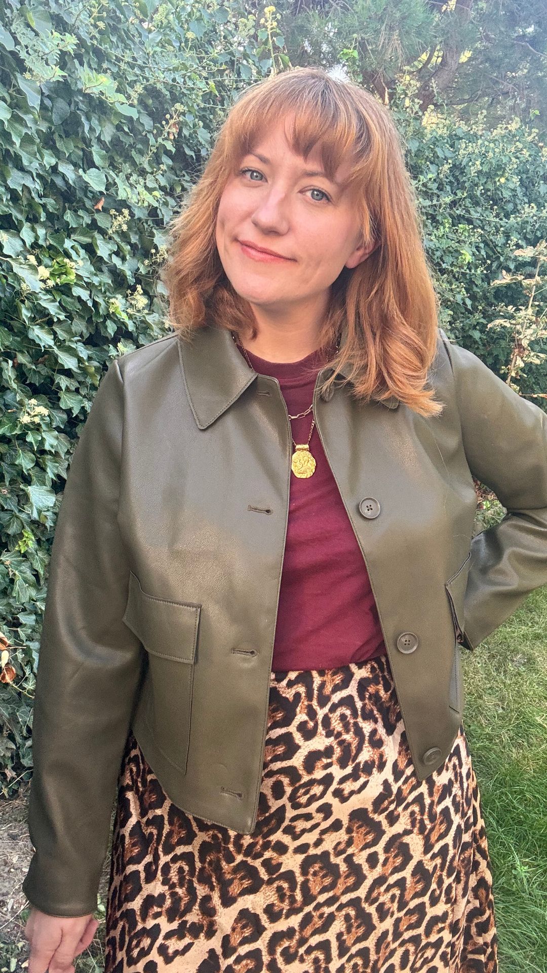 matilda wearing the new look faux leather jacket