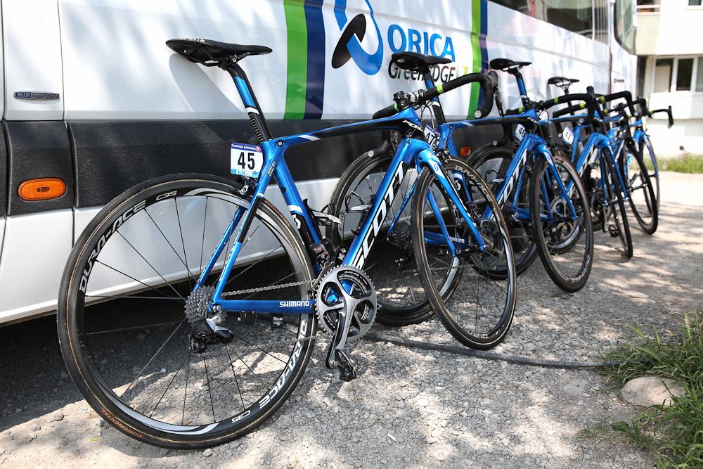 Orica-GreenEdge bikes before the stage.