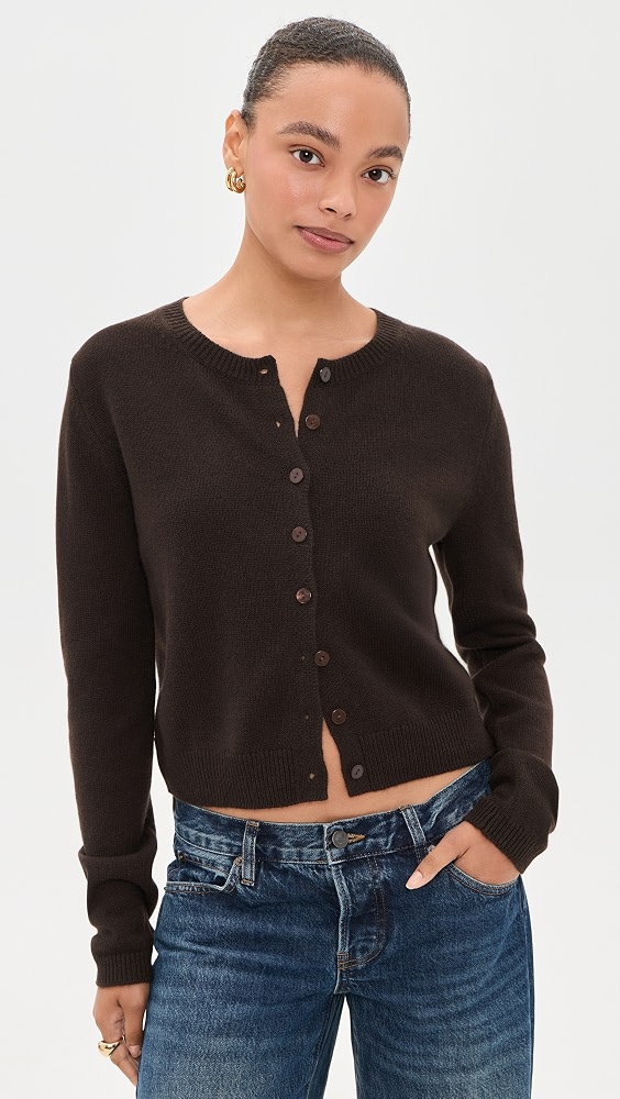 Clara Cashmere Crew Cardigan - Mole