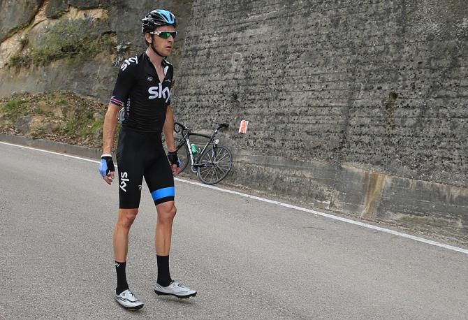 A frustrated Bradley Wiggins (Sky) after a mechanical