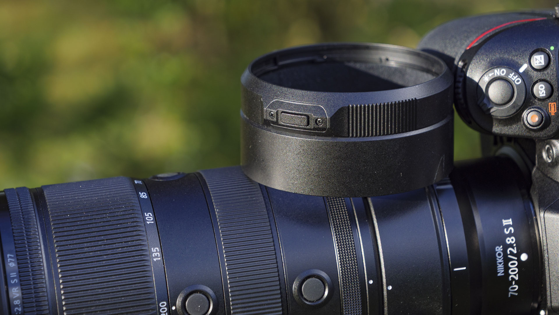 Close up of the lens collar accessory resting on the Nikon Z 70-200mm f/2.8 S II lens