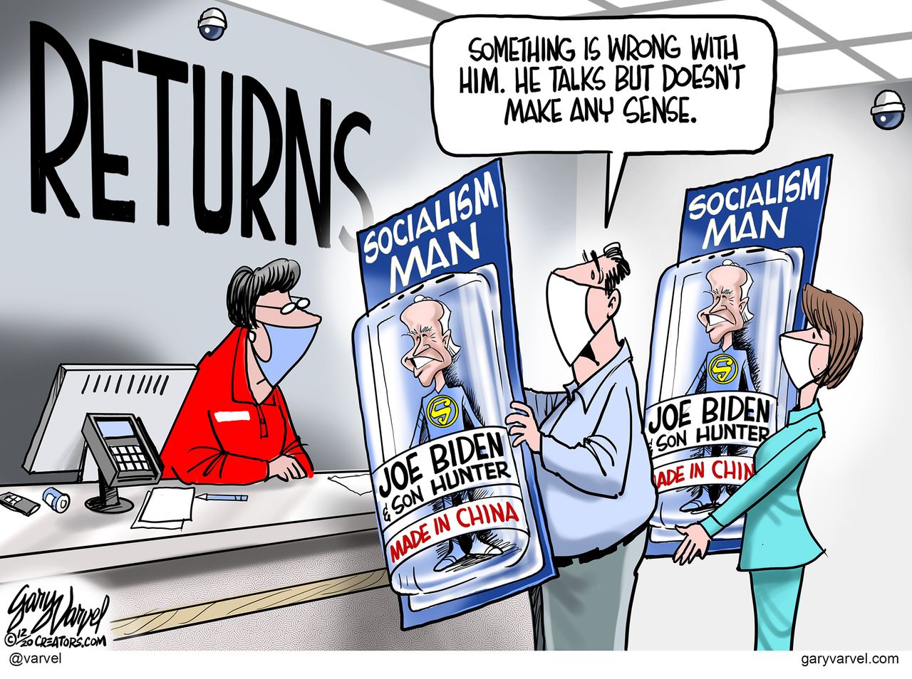 Political Cartoon U.S. Joe Biden Hunter Socialism Made in China Holiday Returns