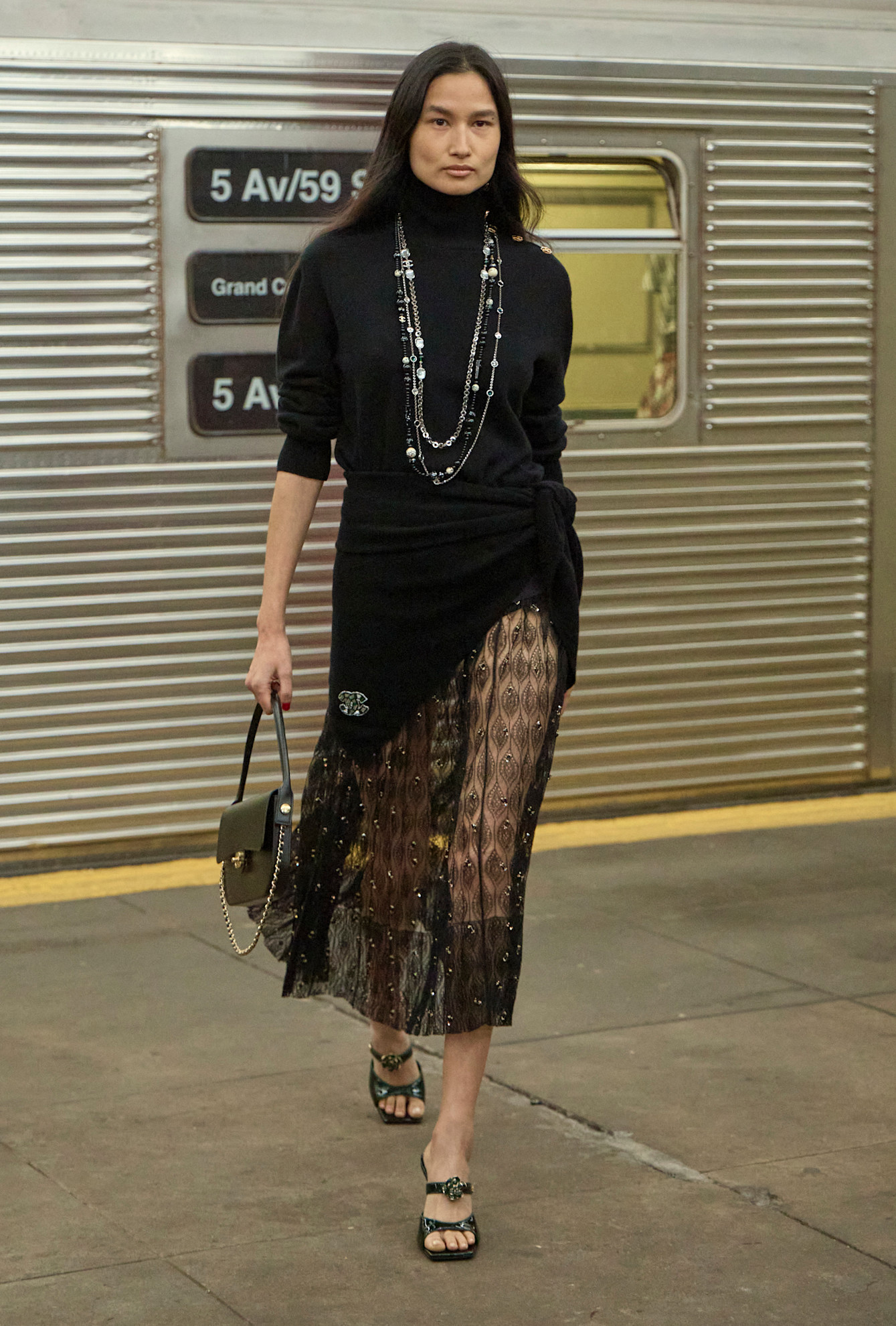 models walk the subway runway for the chanel metiers d'art 2026 show in new york city