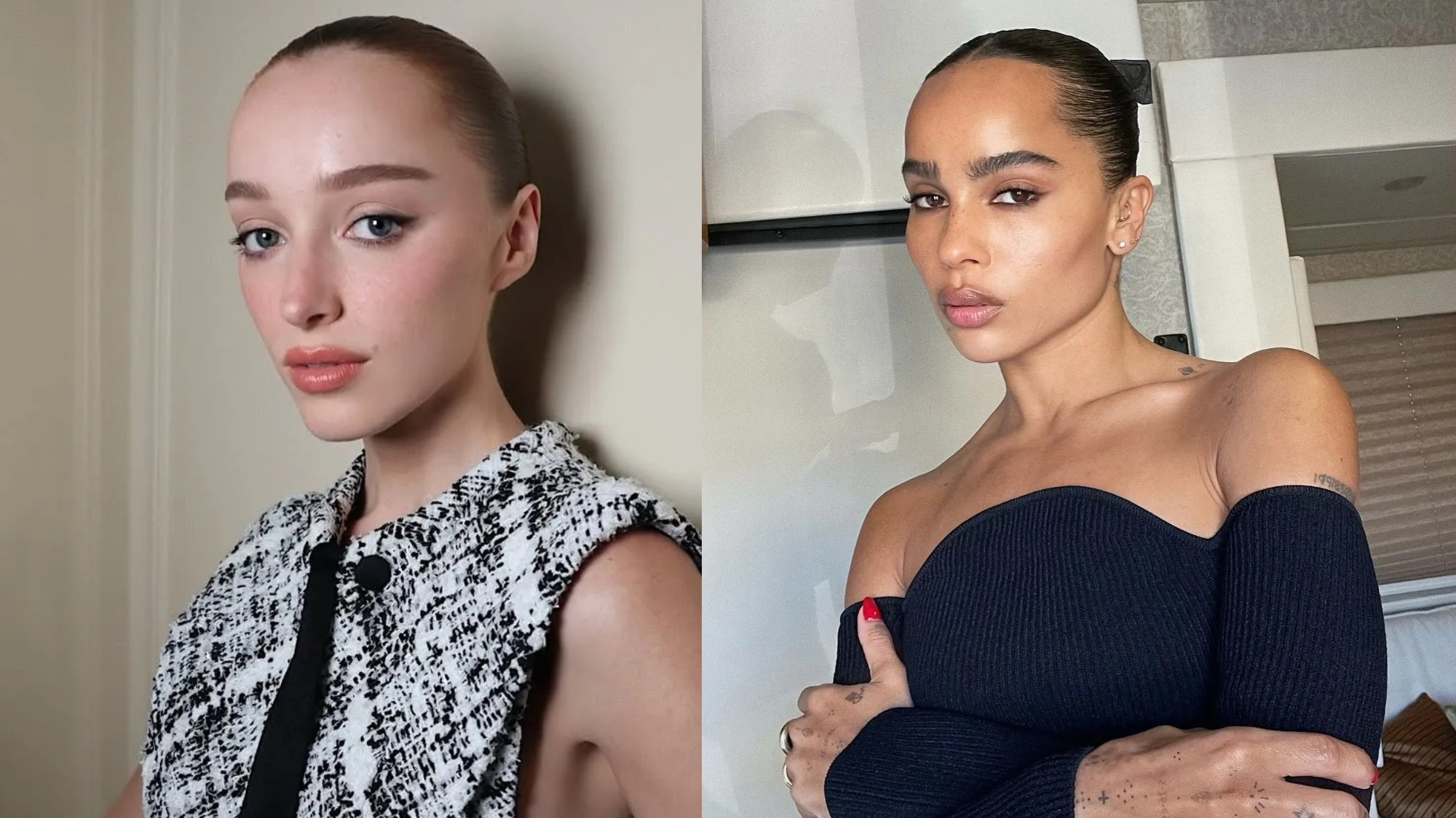 Phoebe Dynevor and Zo&euml; Kravitz with sleek hairstyles