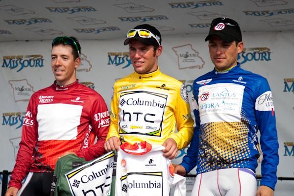 Francois Parisien (Planet Energy) takes the most aggressive jersey for the day, Moises Aldape Chavez (Team Type 1) takes the climbers jersey and Mark Cavendish (Columbia-HTC) gets the sprinters jersey, best young rider and yellow jersey.