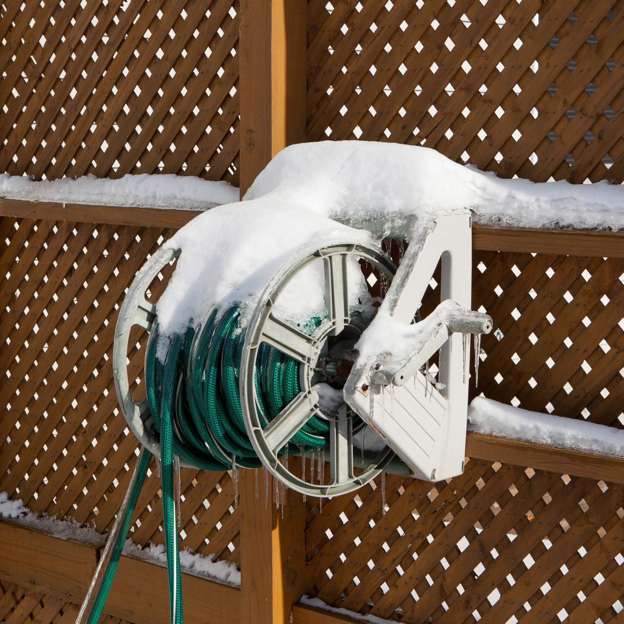 hose on a reel in the snow