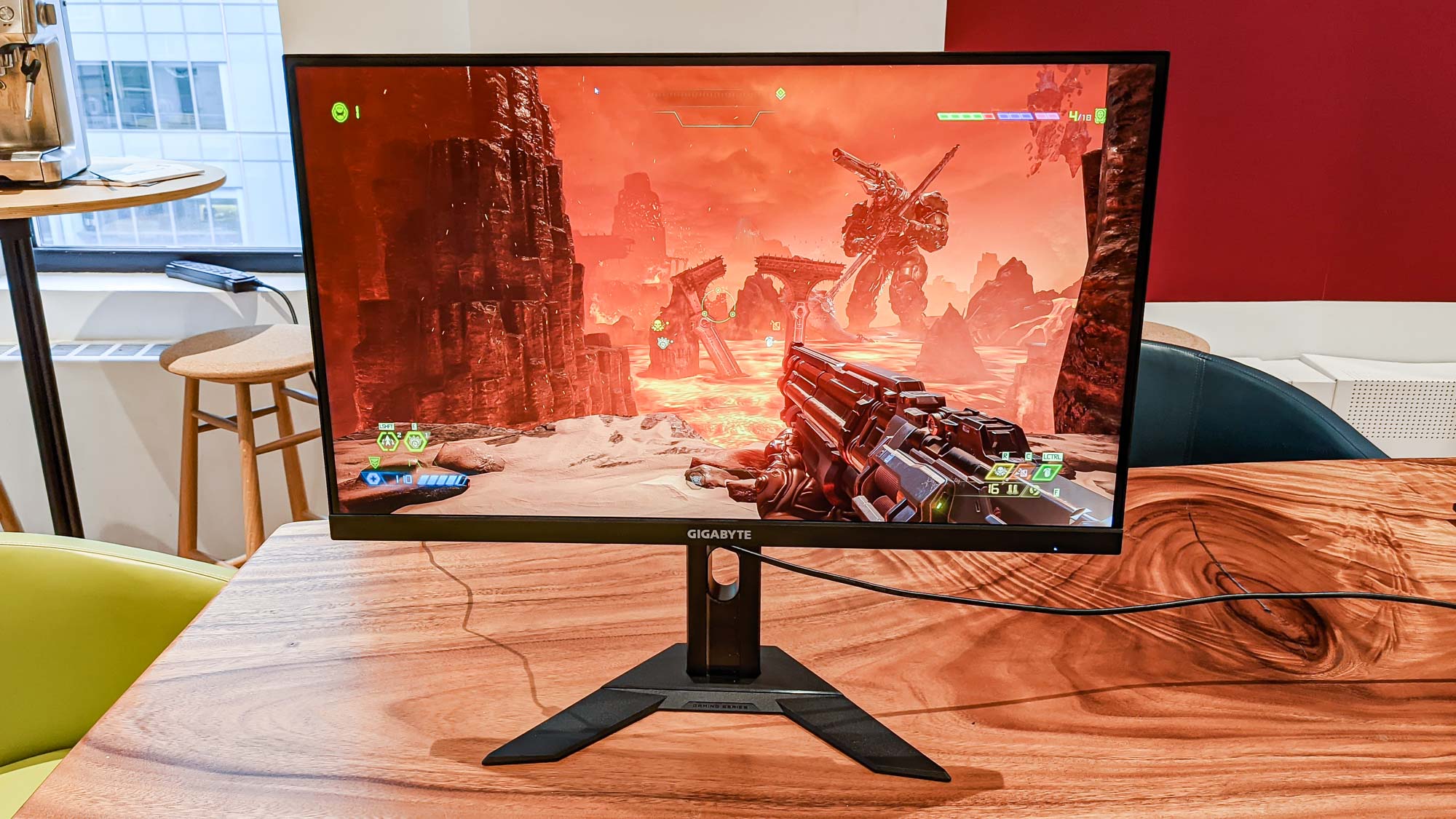 Gigabyte M27Q X Gaming Monitor on desk