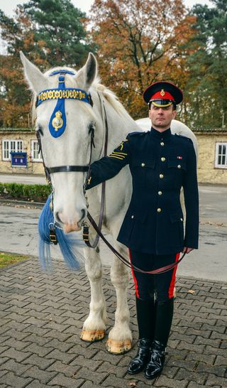 As the drummer’s hands are other- wise engaged, Alamein has had to be taught to be steered by his rider’s feet