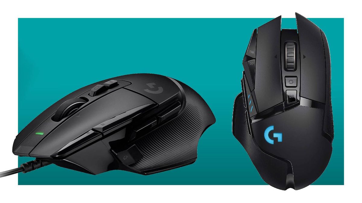 Logitech G502 Lightspeed and G502 X gaming mouse on blue background