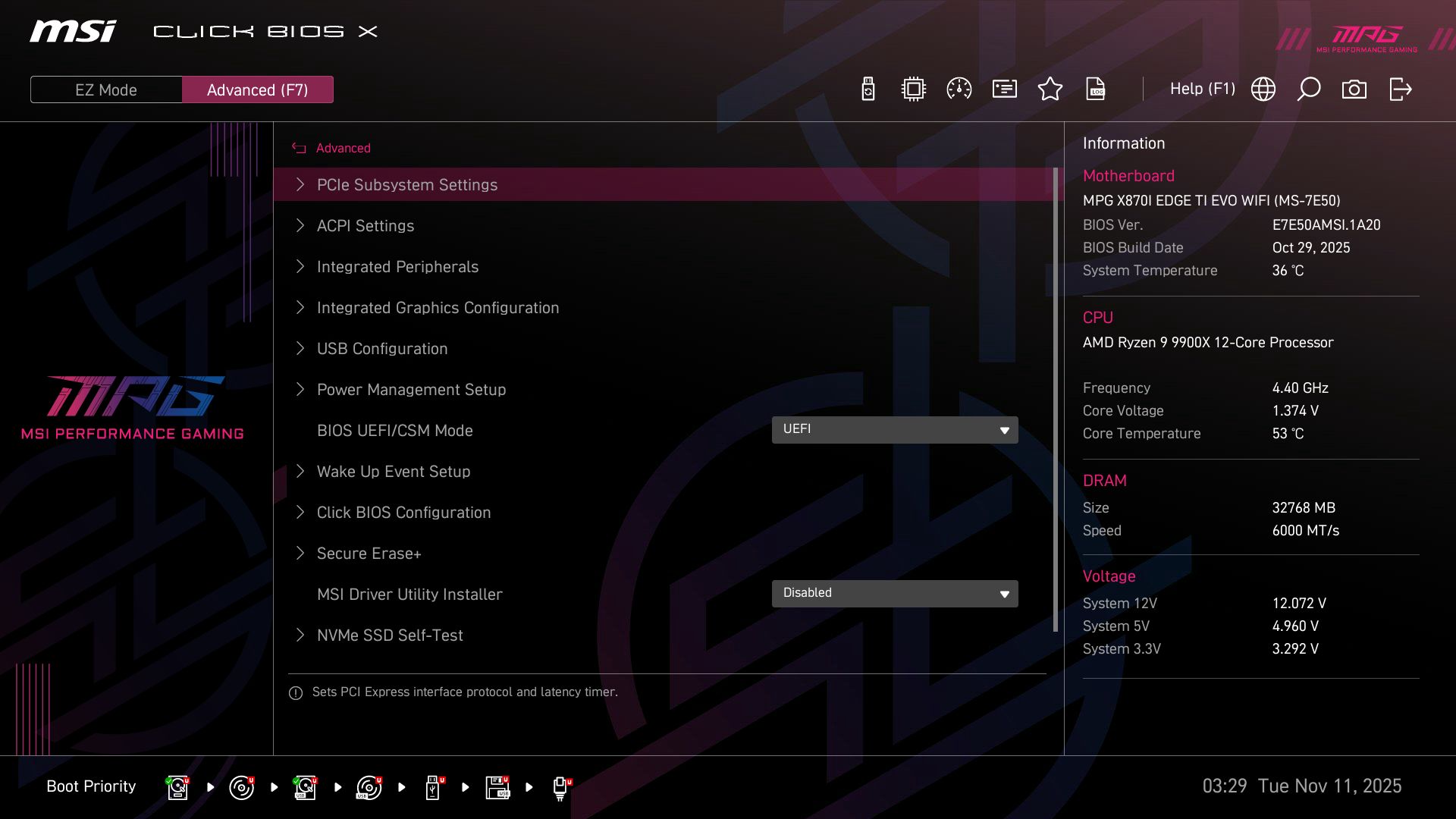 MSI X870I Edge Ti Evo Wifi - BIOS