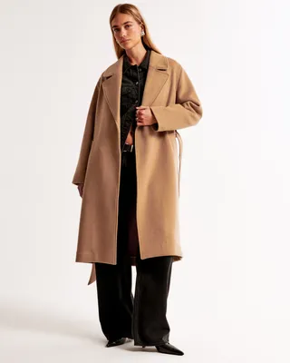 abercrombie, Double-Cloth Belted Wool-Blend Coat