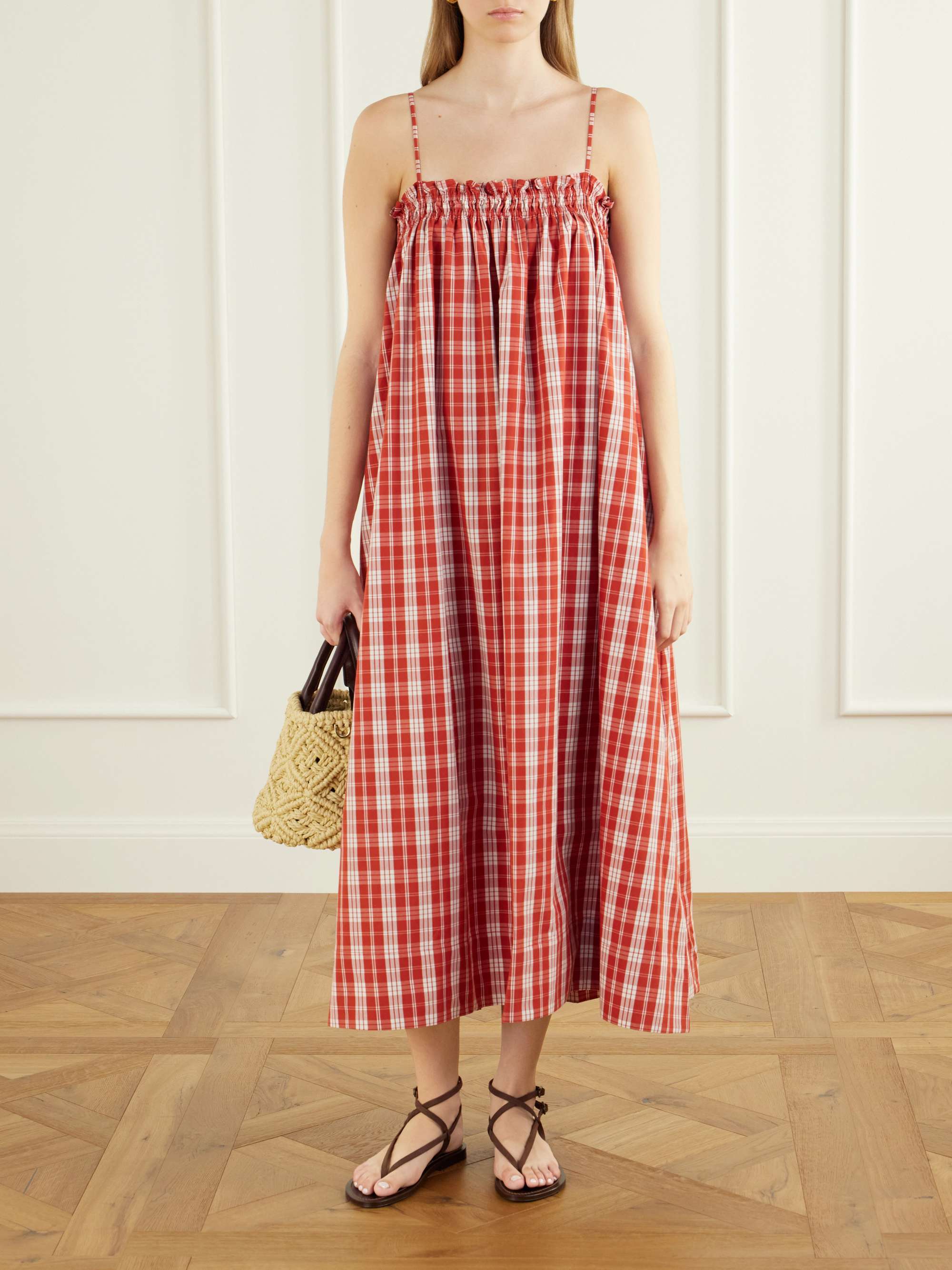 Greta Checked Cotton Midi Dress