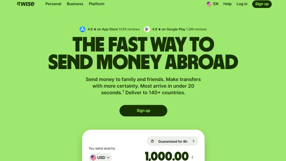 Website screenshot of Wise (October, 2025)