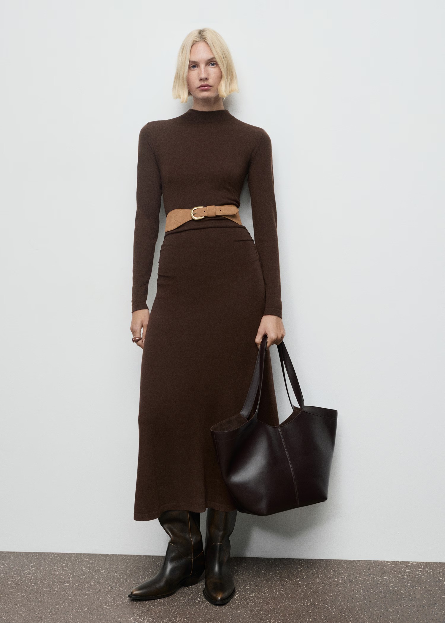 MANGO, Perkins-Neck Knitted Dress