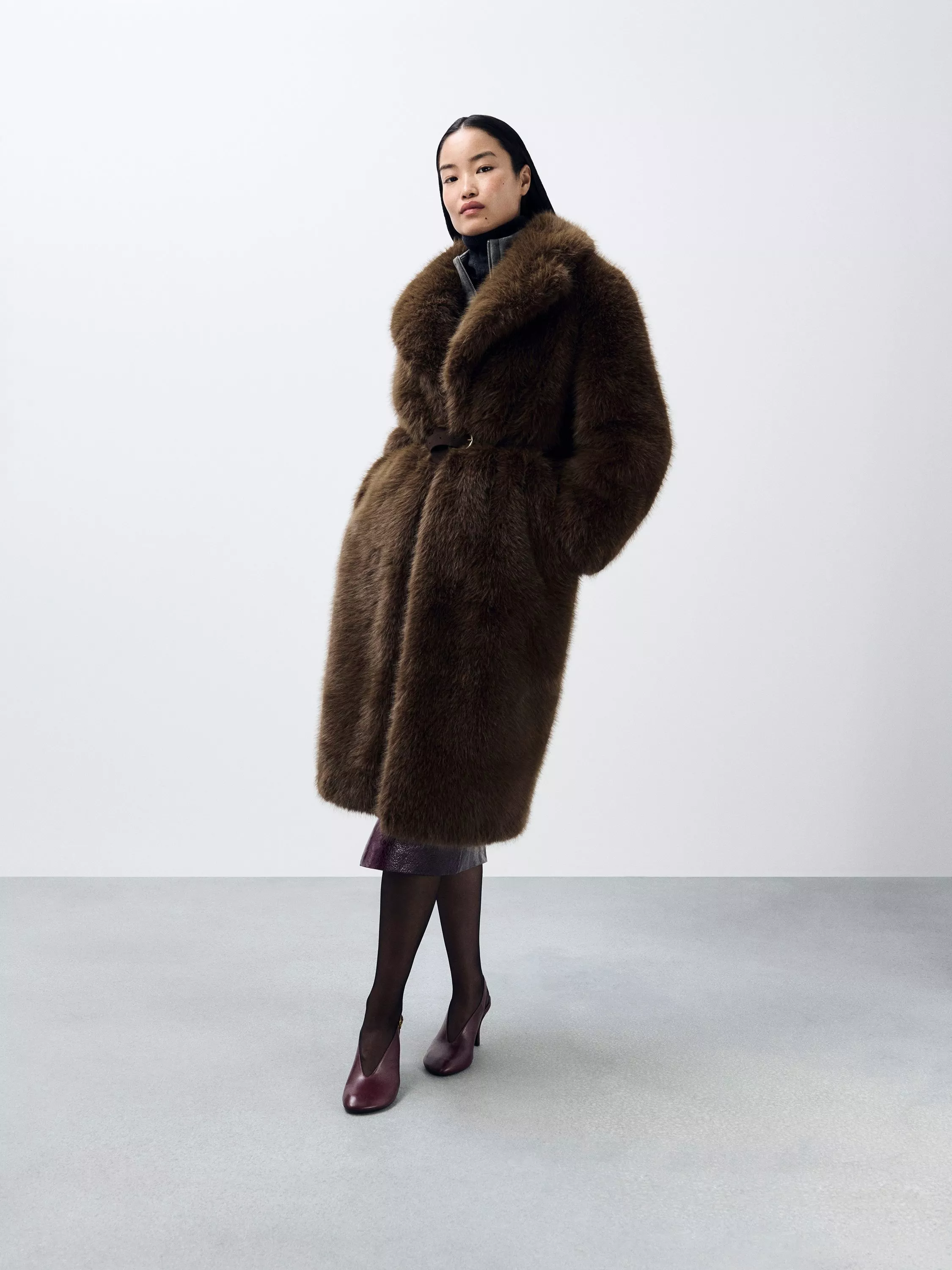 John Lewis Long Faux Fur Coat, Brown
