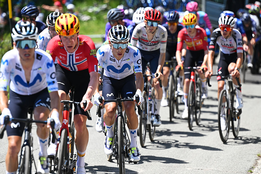 PILA - GRESSAN, ITALY - MAY 23: Einer Rubio of Colombia and Team Movistar competes in the breakaway during the 109th Giro d&amp;amp;apos;Italia 2026, Stage 14 a 133km stage from Aosta to Pila - Gressan 1789m / #UCIWT / on May 23, 2026 in Pila - Gressan, Italy. (Photo by Tim de Waele/Getty Images)