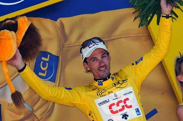 Fabian Cancellara (CSC) is happy with another day in yellow.