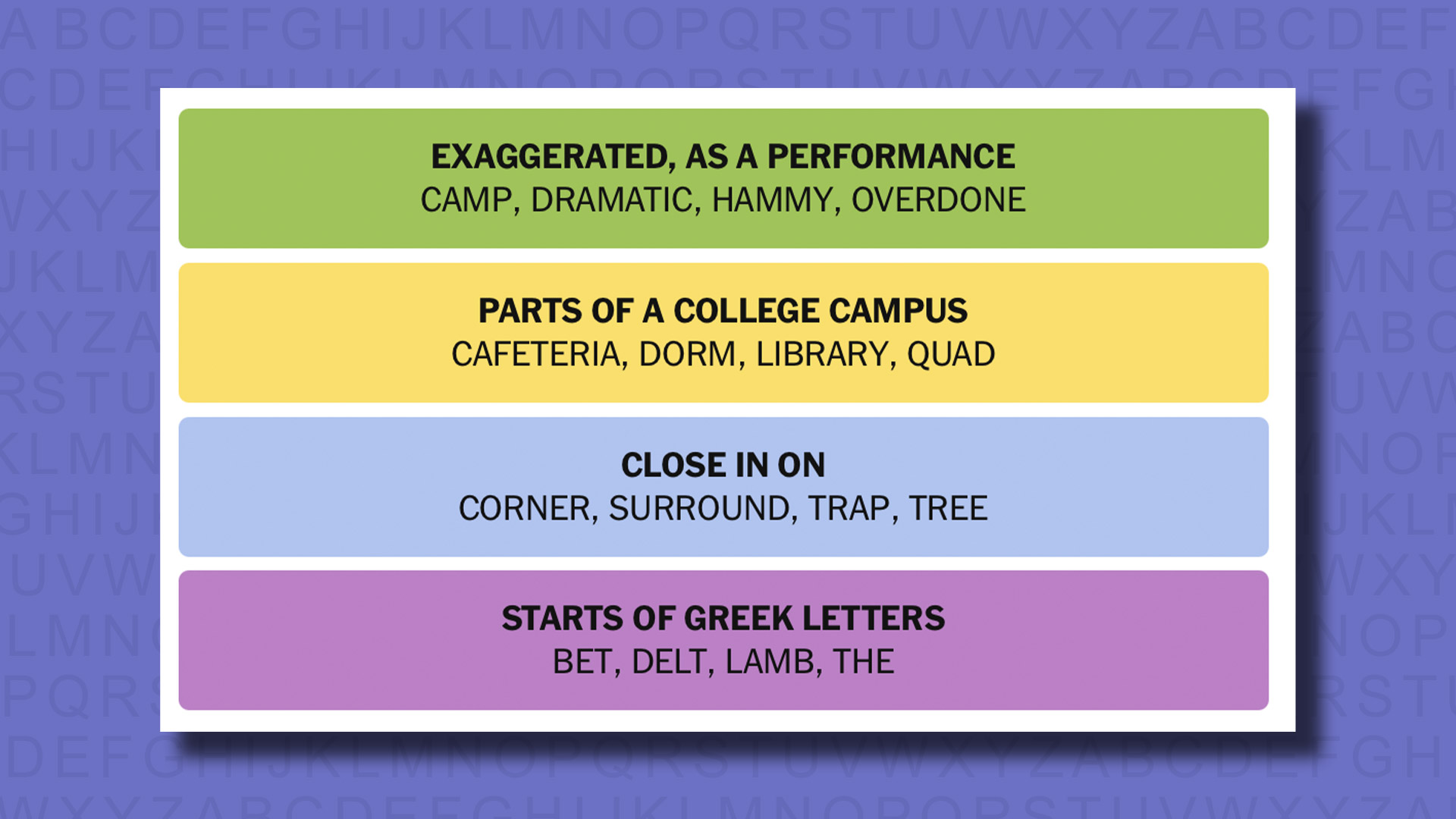 NYT Connections answers for game 759 on a purple background