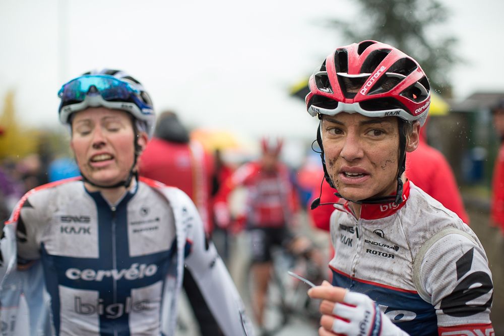 Ashleigh Moolmann-Pasio (RSA) of Cerv&eacute;lo-Bigla Cycling Team is relieved to have finished a cold and tough first, 106.9km road race stage of Elsy Jacobs