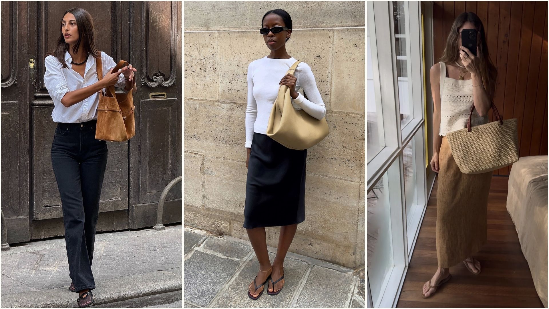 A collage of the best French bag brands, including Polene and Manu Atelier. 