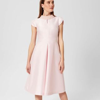 pink marcella dress with beaded neckline