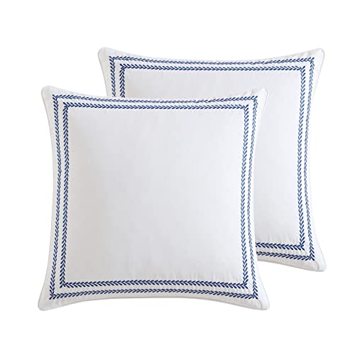 Laura Ashley - Euro Shams, 100% Smooth Cotton With Envelope Closure, Throw Pillow Cover for Bed or Couch, Oeko-Tex Certified, Set of 2 (stitched Vine Blue, 26" X 26")