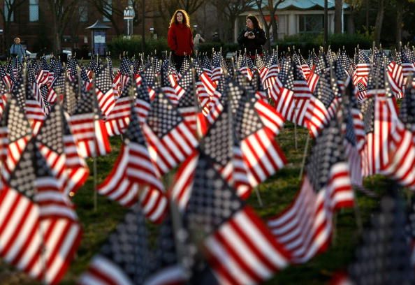 American flags.