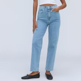 best jeans brands Everlane high-waisted light wash jeans