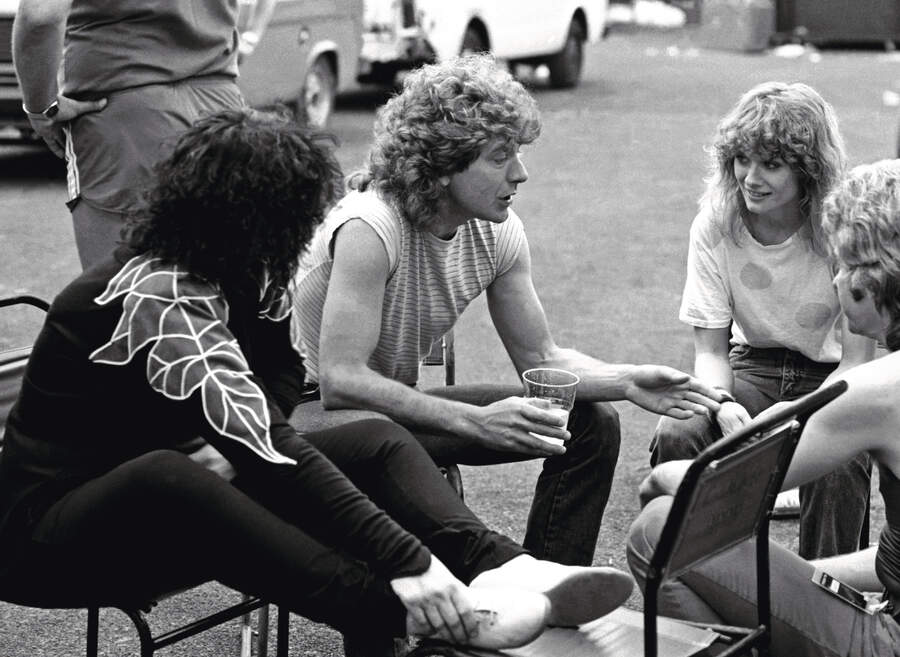 Ann and Nancy Wilson with Robert Plant Backstage at Milton Keynes June 1982