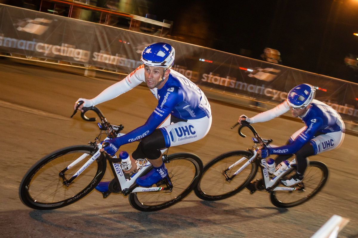 Hilton Clarke (UnitedHealthcare) leads teammate Luke Keough in the break
