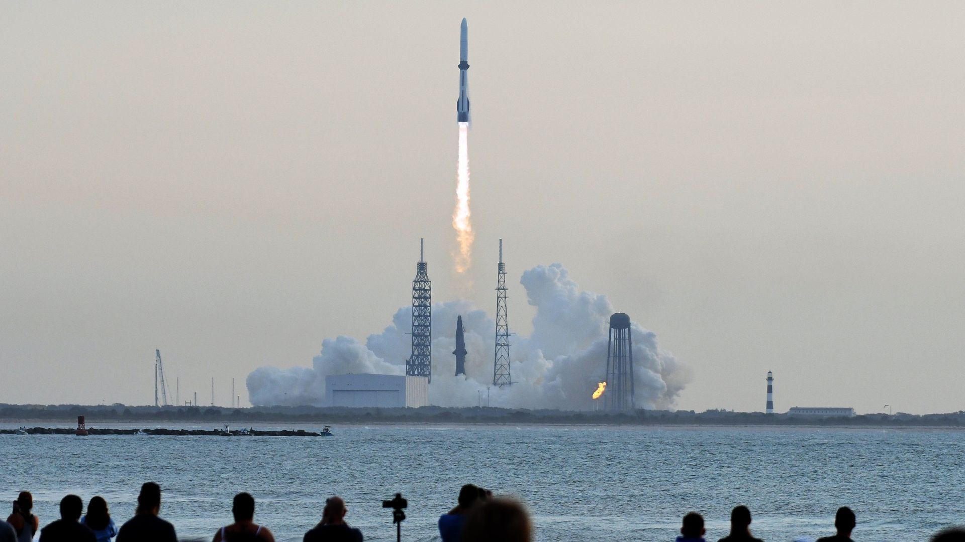 Photo of people watching New Glenn launch in April 2026