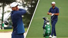 Are LIV Golf Actually Favorites To Win The Masters 2024? Brooks Koepka after hitting driver at Augusta National (Left) and Scottie Scheffler preparing to putt at Augusta National (Right)