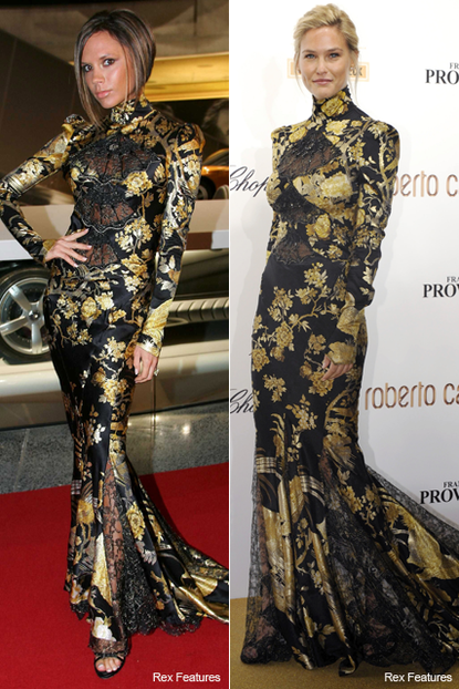Who wore it best? Victoria Beckham vs. Bar Rafaeli - Roberto Cavalli, Autumn/Winter 2006, dress, 40th Anniversary party, Paris Fashion Week, BAMBI Awards, Germany, see, pics, pictures, style, snap, same,wearing, dress, matching, Marie Claire 