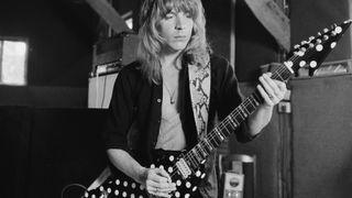 Randy Rhoads recording Ozzy Osbourne's 'Blizzard of Ozz' album at Ridge Farm Studio, 1980.