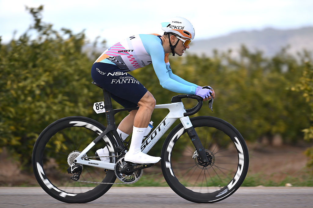 ALGINET, SPAIN - FEBRUARY 05: Pau Marti of Spain and NSN Cycling Team competes during the 77th Volta Comunitat Valenciana 2026, Stage 2 a 17km individual time trial stage from Carlet to Alginet on February 05, 2026 in Alginet, Spain. (Photo by Szymon Gruchalski/Getty Images)