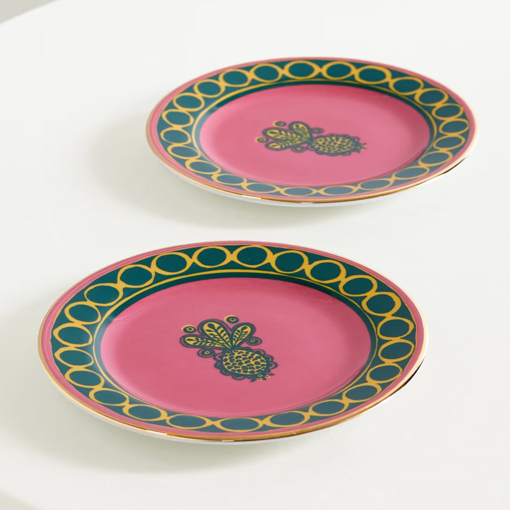 LA DOUBLEJ, Set of Two Gold-Plated Porcelain Dessert Plates