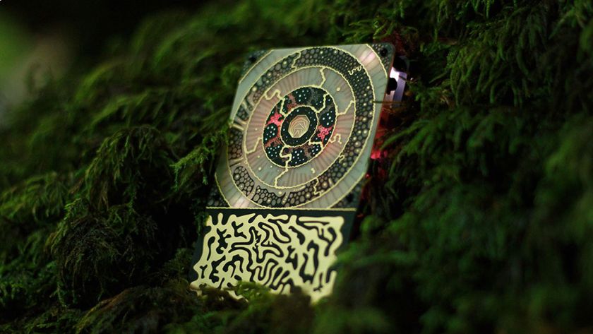 An Instruo Pocket Siren, a &quot;biofeedback instrument&quot; that attaches directly to plants to make sounds, resting among some foliage