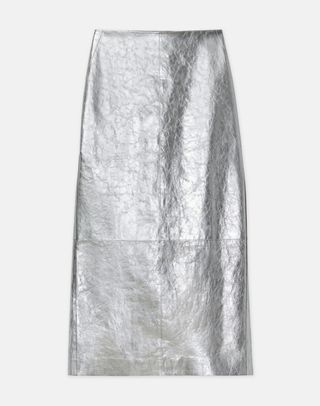 Metallic Crinkle Leather Pencil Skirt