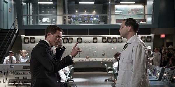 The Shape of Water Michael Shannon Michael Stuhlbarg having a conversation in the control room