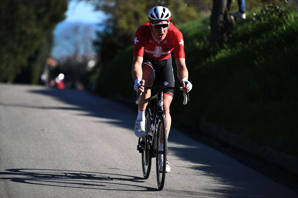 LIDODIFERMO ITALY MARCH 15 Stefan Kung of Switzerland and Team Groupama FDJ during the 56th TirrenoAdriatico 2021 Stage 6 a 169km stage from Castelraimondo to Lido di Fermo Breakaway TirrenoAdriatico on March 15 2021 in Lido di Fermo Italy Photo by Tim de WaeleGetty Images