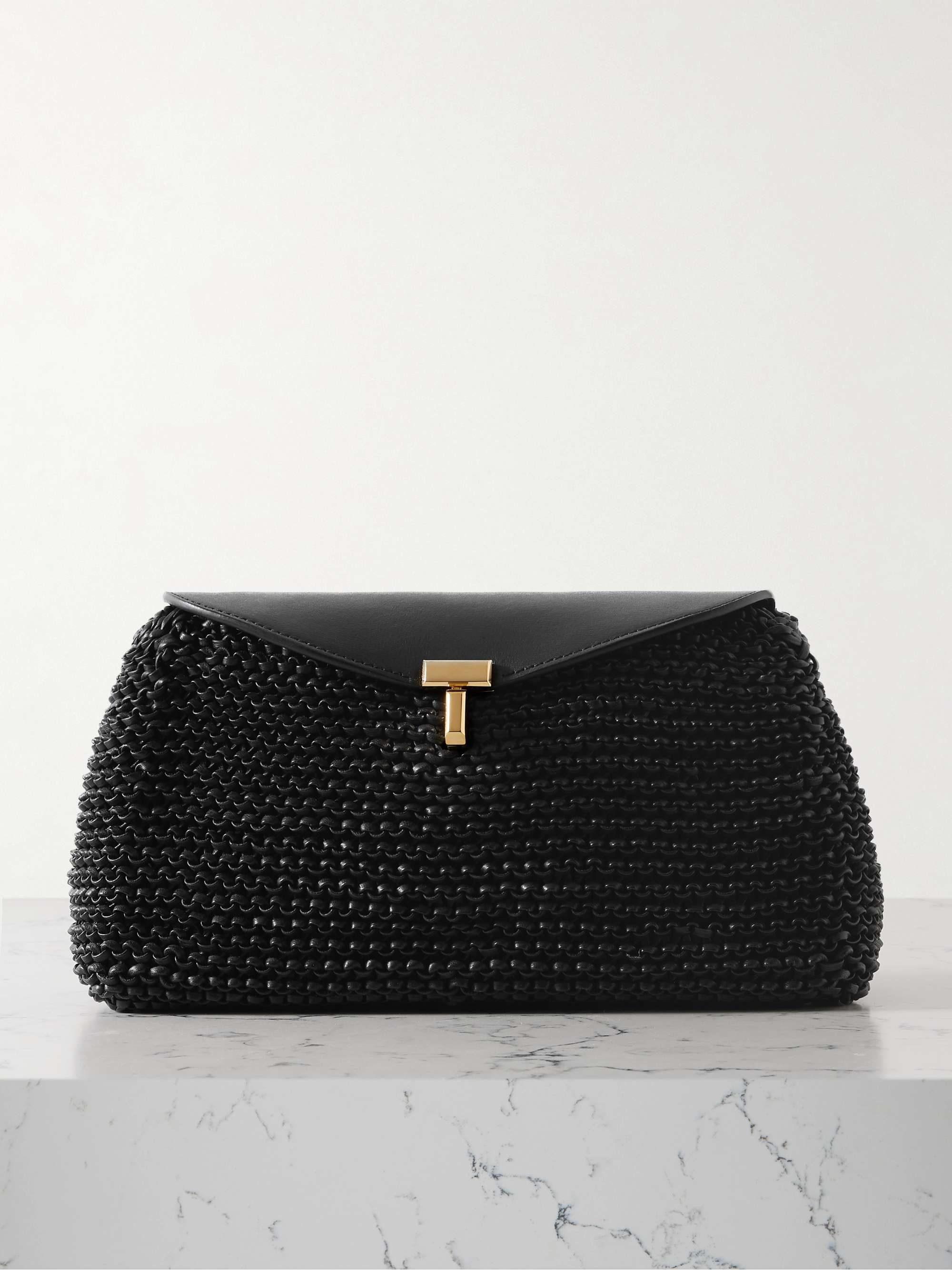 T-Lock Woven Leather Clutch